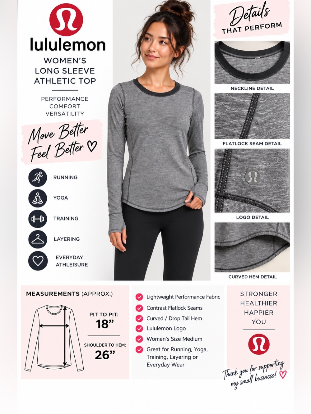 Lululemon Women’s Medium Gray Long Sleeve Back Half Zip Running Athletic Top